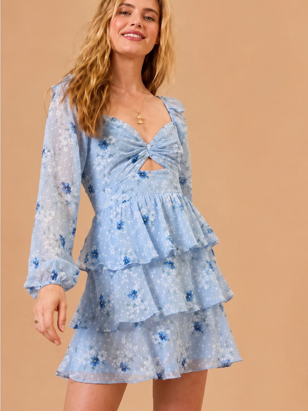 Altar’d State Blue Floral Tiered Cutout Mini Dress NWT M